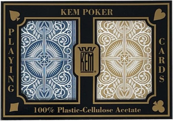 Kem Arrow Playing Cards: Poker Size, Blue & Gold, 2-Deck Sets