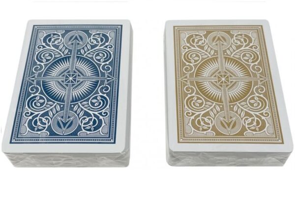 Kem Arrow Playing Cards: Poker Size, Blue & Gold, 2-Deck Sets