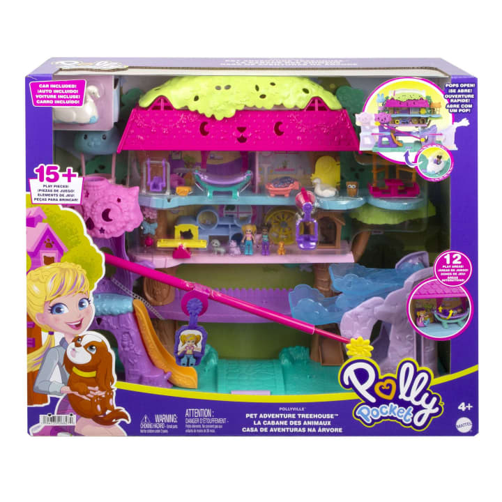 Polly Pocket Doll House, Pet Adventure Treehouse And 2 Dolls, Mini Toys Polly Pocket Doll House, Pet Adventure Treehouse And 2 Dolls, Mini Toys