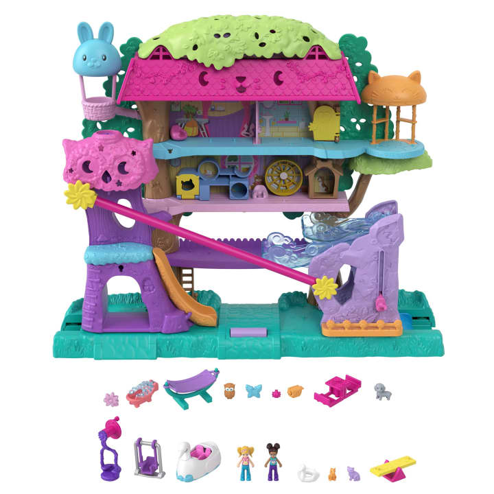 Polly Pocket Doll House, Pet Adventure Treehouse And 2 Dolls, Mini Toys Polly Pocket Doll House, Pet Adventure Treehouse And 2 Dolls, Mini Toys