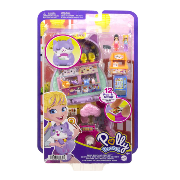Polly Pocket Sushi Shop Cat Compact Playset With 2 Dolls & 12 Accessories Polly Pocket Sushi Shop Cat Compact Playset With 2 Dolls & 12 Accessories