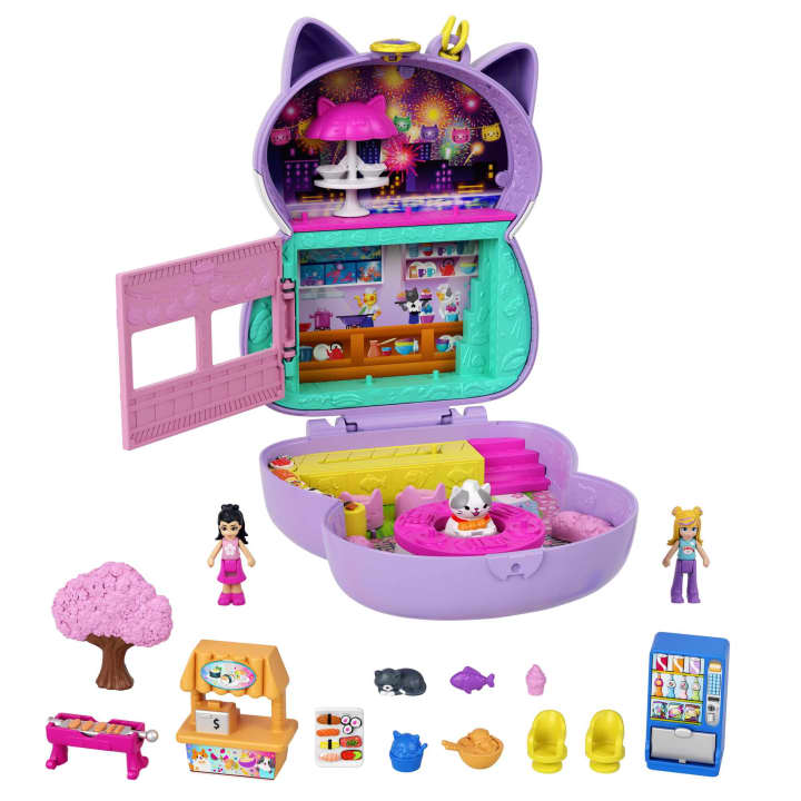 Polly Pocket Sushi Shop Cat Compact Playset With 2 Dolls & 12 Accessories Polly Pocket Sushi Shop Cat Compact Playset With 2 Dolls & 12 Accessories