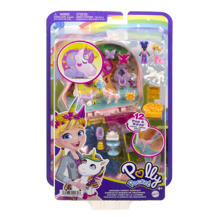 Polly Pocket Unicorn Forest Compact Playset With 2 Micro Dolls & 13 Accessories Polly Pocket Unicorn Forest Compact Playset With 2 Micro Dolls & 13 Accessories