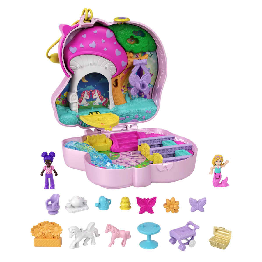 Polly Pocket Unicorn Forest Compact Playset With 2 Micro Dolls & 13 Accessories Polly Pocket Unicorn Forest Compact Playset With 2 Micro Dolls & 13 Accessories