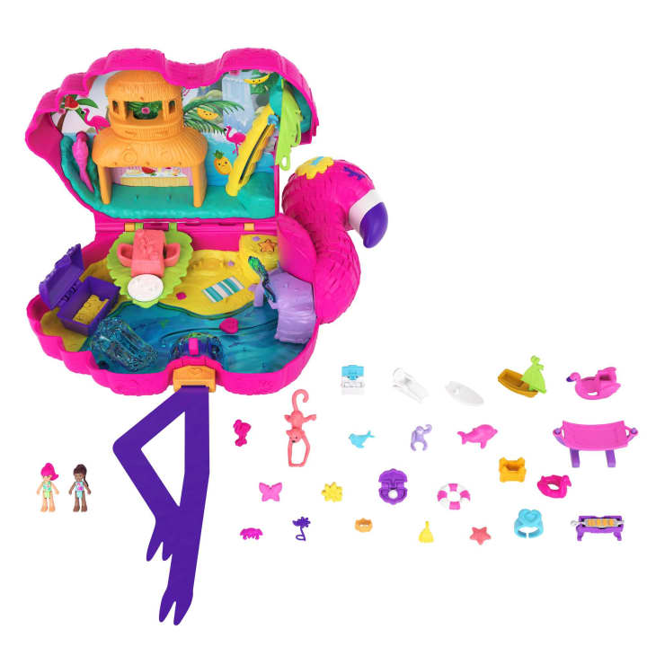 Polly Pocket Mini Toys, Compact Playset And 2 Dolls, Flamingo Party Polly Pocket Mini Toys, Compact Playset And 2 Dolls, Flamingo Party
