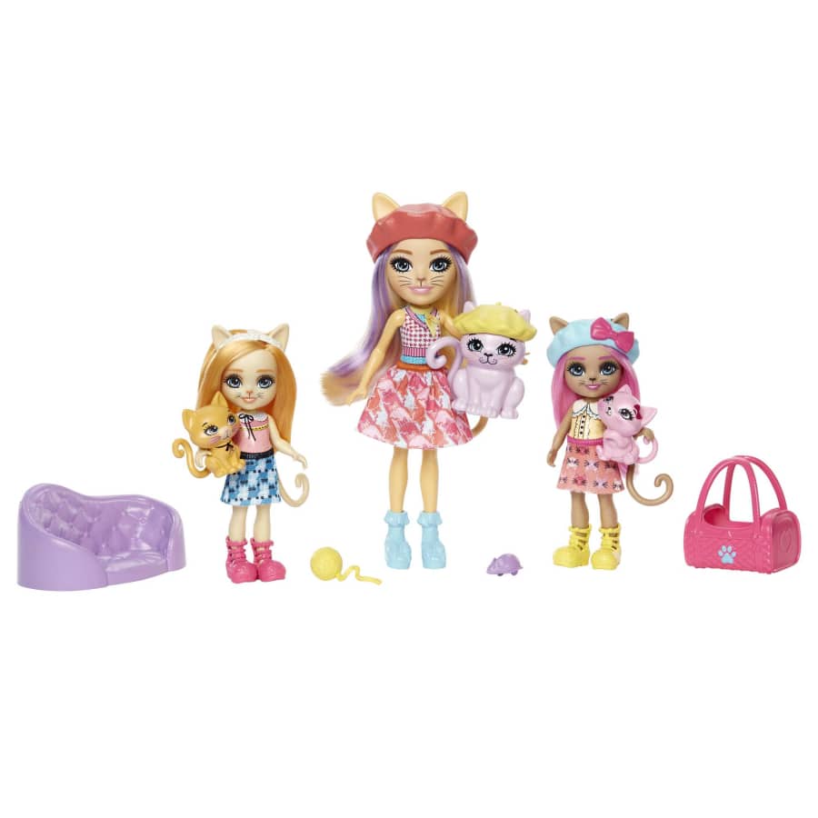 Enchantimals Cat Family Toy Set With 3 Dolls, 3 Kitty Figures, & Accessories, 10+ Pieces Enchantimals Cat Family Toy Set With 3 Dolls, 3 Kitty Figures, & Accessories, 10+ Pieces
