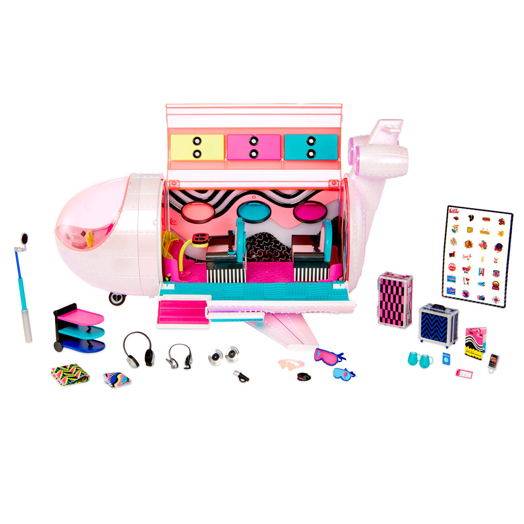 LOL Surprise OMG Plane 4-in-1 Playset Transforms into an Airplane, Car, Recording Studio or Mixing Booth with 50 Surprises