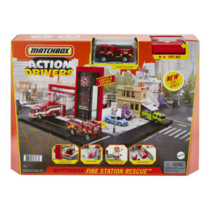 Matchbox Cars Playset With 1:64 Scale Toy Fire truck, Fire Station Rescue Set